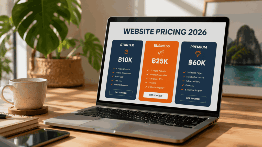 Website pricing tiers for 2026 shown on a laptop screen