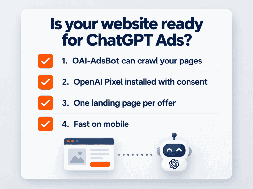 Four-point website readiness checklist for running ChatGPT Ads