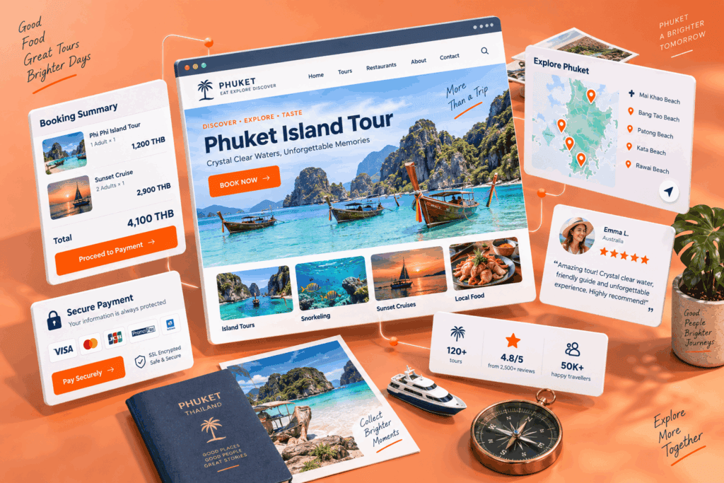 Website and booking flow designed for a Phuket tour and restaurant business
