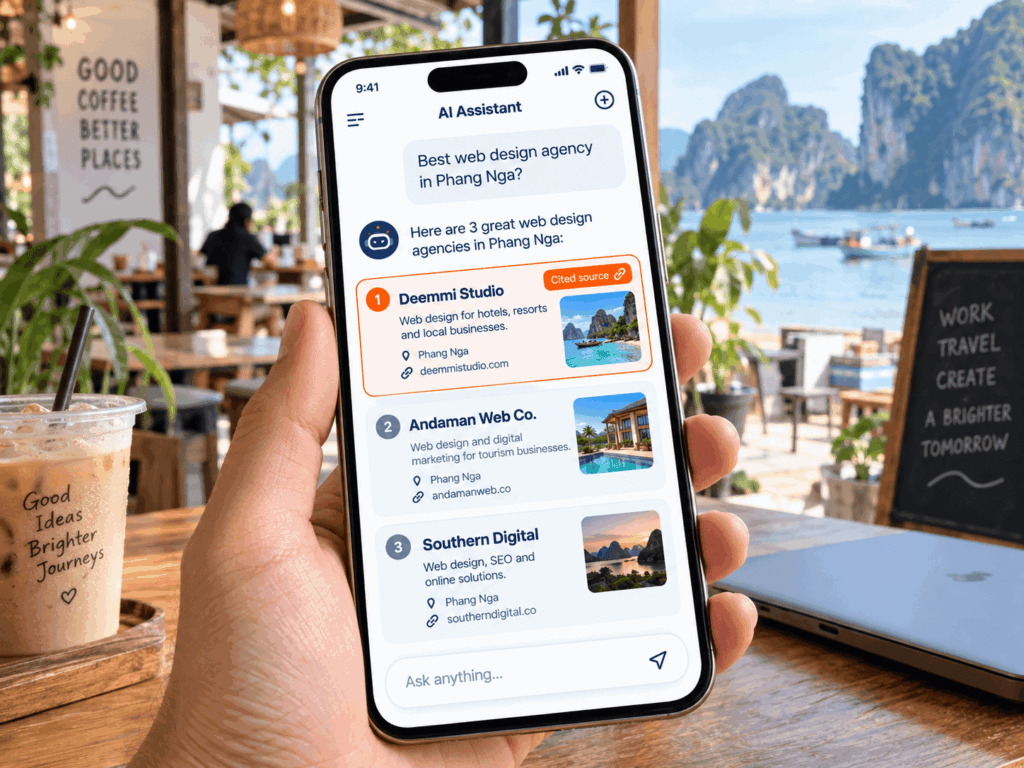 AI search answer recommending a local business with a cited source link