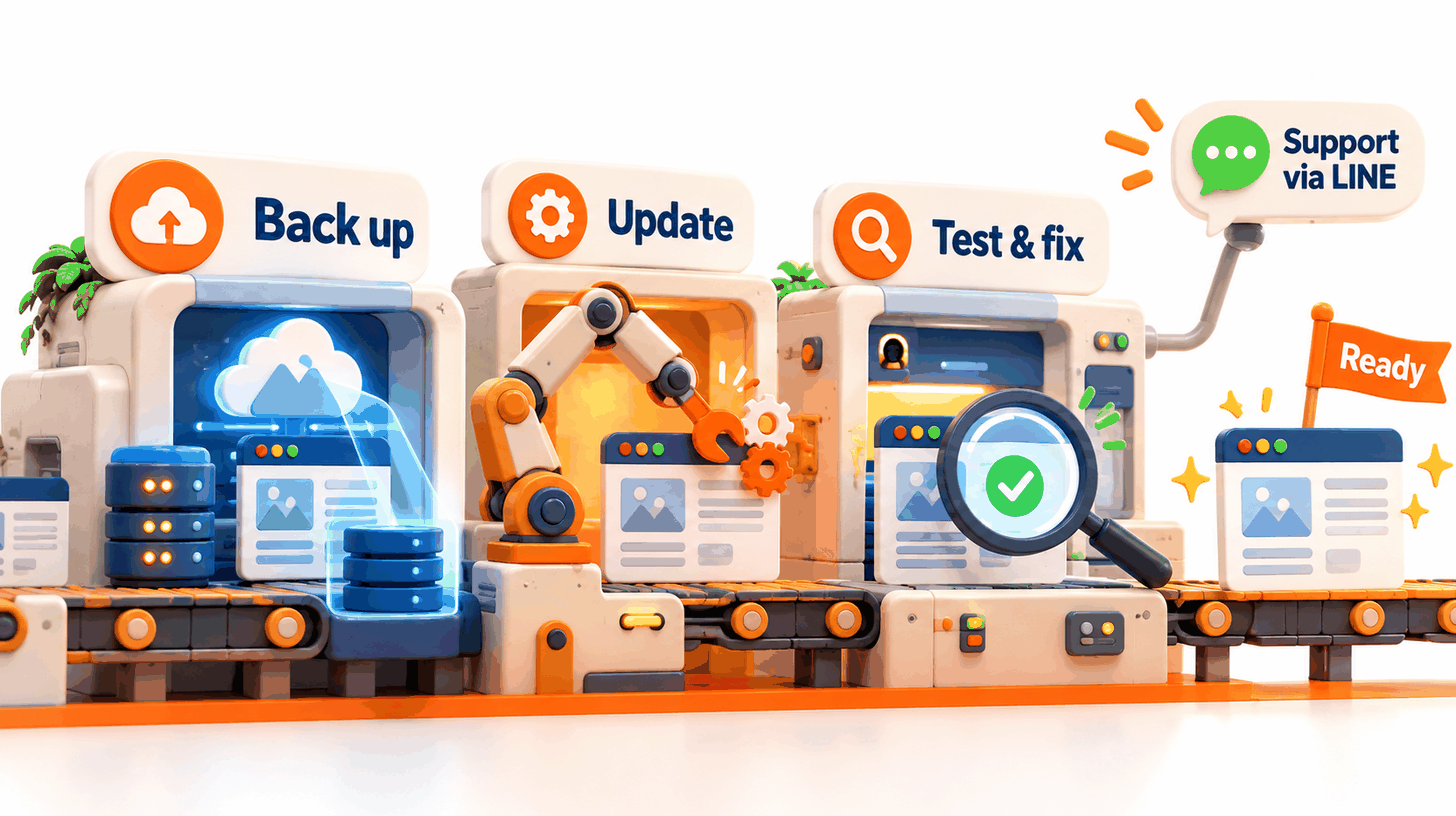 Monthly website care process: back up, update, test and fix